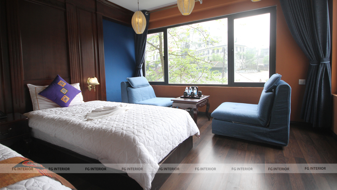 Thiết kế nội thất Pearl Hotel tân cổ điển kết hợp với phong cách phối màu color block 