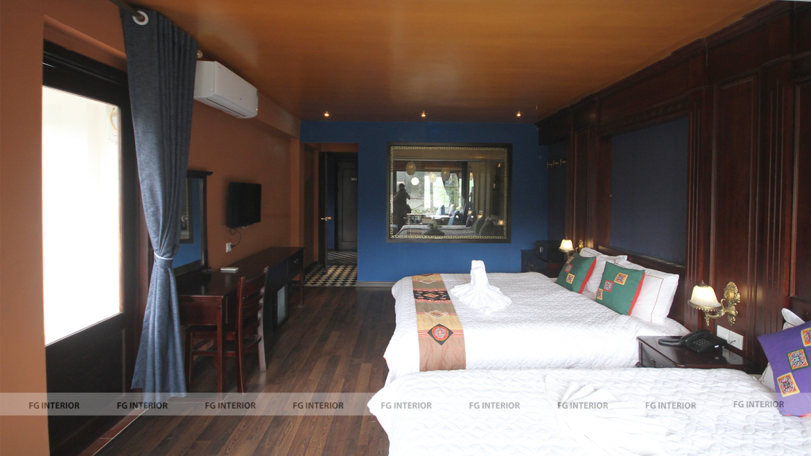 Thiết kế nội thất Pearl Hotel tân cổ điển kết hợp với phong cách phối màu color block 